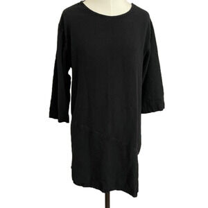 Kaliyana Artwear Black Linen Blend Asymmetric Hem Short Sleeve Tunic - S 🇨🇦